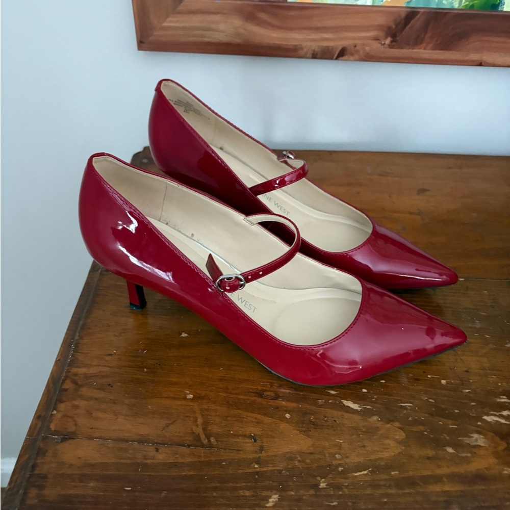 Nine West Burgundy Patent Mary Jane Heels